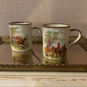 Set of 2 Vintage Mugs with Horses on Fox Hunt